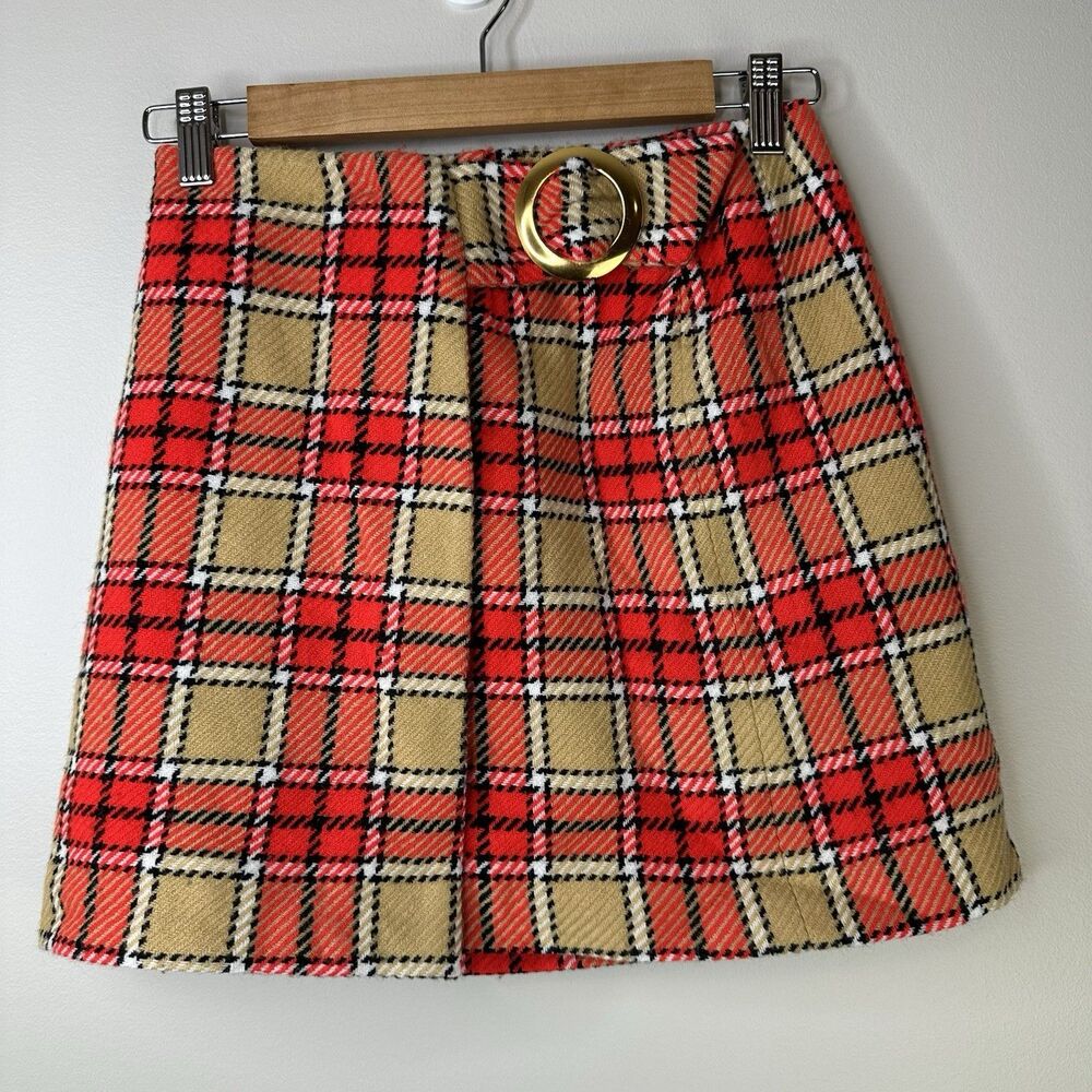 Vintage Miss Holly Skirt 14Made In Japan Plaid Acrylic Bold 70s Retro Classic